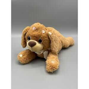 Tom’s Toy Puppy Dog Plush W/ Shiny Hearts Brown Laying Flat Stuffed Animal 16”